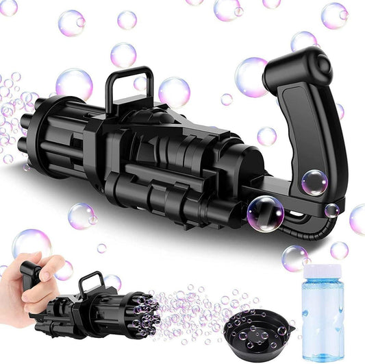 Bubble Gun- 8 Hole Automatic Gatling Bubble Gun Blower Maker, with 3 Batteries and Bubble Water(Assorted Color) Roposo Clout