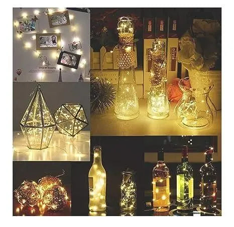 20 Led Wine Bottle Cork Copper Wire String Lights 2M Battery Operated (Warm White Pack Of 15) Roposo Clout