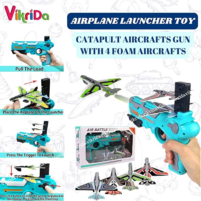 Airplane Launcher Toy Catapult Aircrafts Gun with 4 Foam Planes Roposo Clout