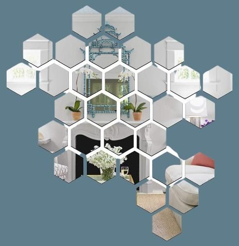 3D Acrylic Hexagon Mirror Wall Stickers(Set of 31) Roposo Clout